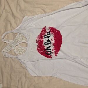 VENUS Womens White Easy Halter Top With Graphic Design And Cross-Lace Backing!